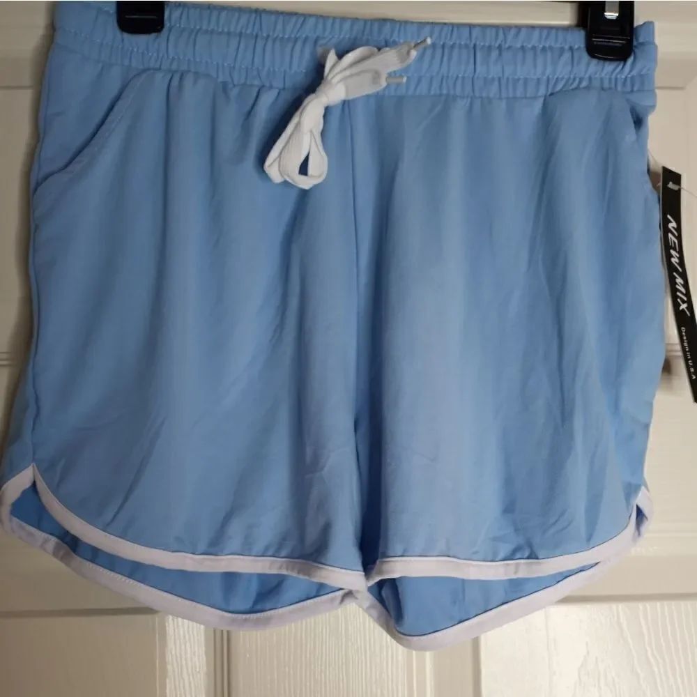 New Mix L/XL Dusty Blue Sports Drawstring Waist Pockets Women's Shorts